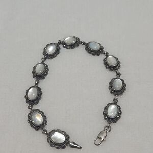 Art Deco Sterling Silver Moonstone And Marcasite Bracelet